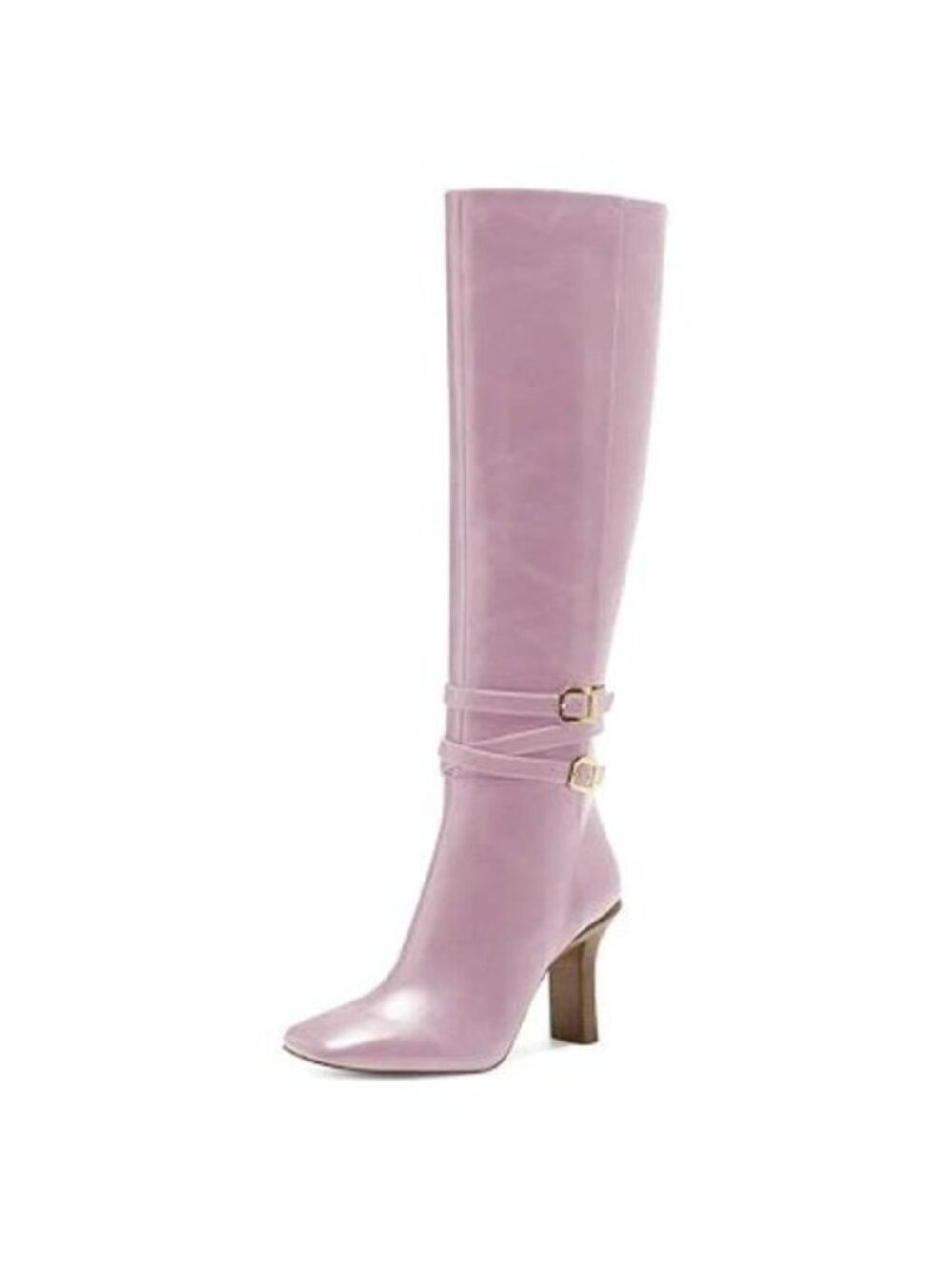 FSJ Pink Women Fashion Knee High Long Boots Pull On Closed Toe Chunky Mid Heel